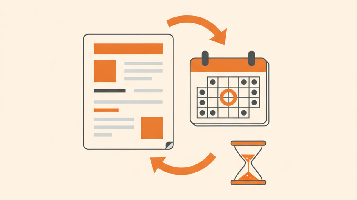 Illustration of an invoice beside a calendar and hourglass, representing payment deadlines