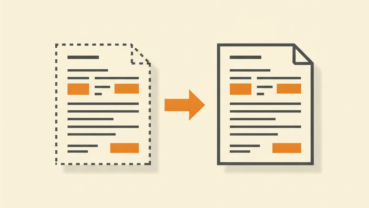 Illustration of a dotted-outline invoice becoming a solid final invoice